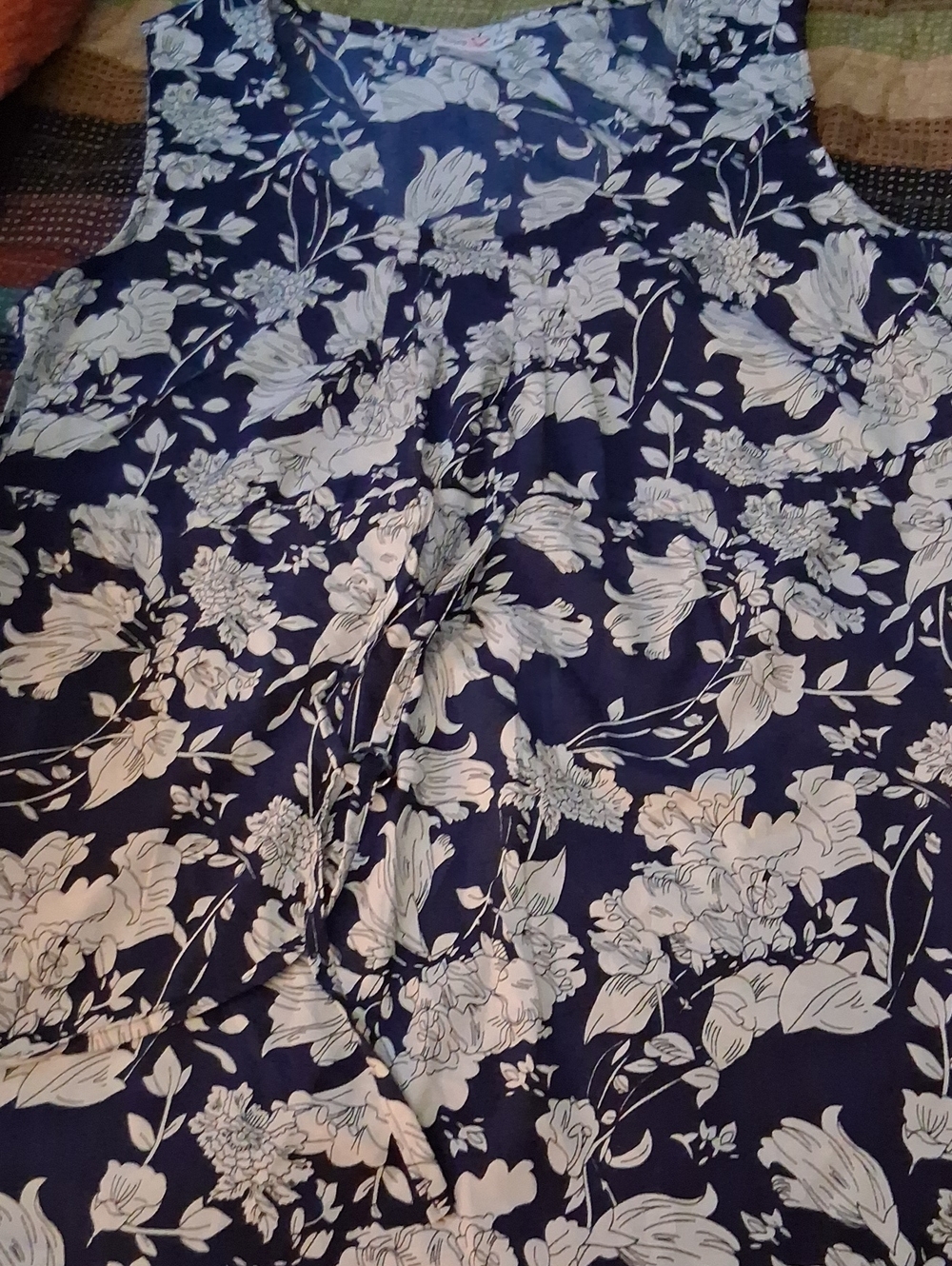 Sleeveless Navy Blue Floral Midi Dress